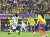 Nina Ngueleu of Cameroon controls the ball during the 2024 FIFA U-20 Women's World Cup match between Colombia and Cameroon at El Campin stad...