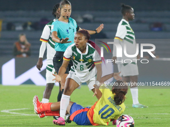 Gabriela Rodriguez of Colombia and Toko Njoya of Cameroon fight for the ball during the FIFA U-20 Women's World Cup 2024 match between Colom...