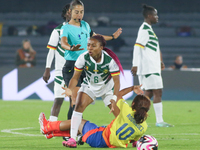 Gabriela Rodriguez of Colombia and Toko Njoya of Cameroon fight for the ball during the FIFA U-20 Women's World Cup 2024 match between Colom...