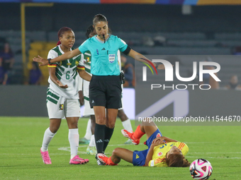 Gabriela Rodriguez of Colombia and Toko Njoya of Cameroon fight for the ball during the FIFA U-20 Women's World Cup 2024 match between Colom...