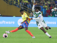 Yunaira Lopez of Colombia and Naomi Eto fight for the ball during the FIFA U-20 Women's World Cup 2024 match between Colombia and Cameroon a...