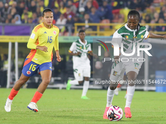 Lamine Mana of Cameroon controls the ball during the FIFA U-20 Women's World Cup 2024 match between Colombia and Cameroon at the El Campin s...