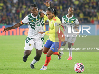 Mary Jose Alvarez of Colombia and Nina Ngueleu of Cameroon fight for the ball during the FIFA U-20 Women's World Cup 2024 match between Colo...