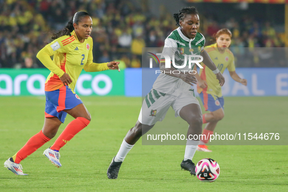 Nina Ngueleu of Cameroon controls the ball during the FIFA U-20 Women's World Cup 2024 match between Colombia and Cameroon at the El Campin...