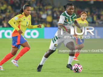 Nina Ngueleu of Cameroon controls the ball during the FIFA U-20 Women's World Cup 2024 match between Colombia and Cameroon at the El Campin...