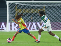 Gabriela Rodriguez of Colombia and Naomi Eto of Cameroon fight for the ball during the FIFA U-20 Women's World Cup 2024 match between Colomb...