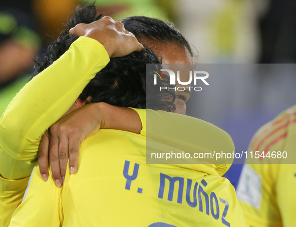 Yessica Munoz and Juana Ortegon of Colombia celebrate the goal during the FIFA U-20 Women's World Cup 2024 match between Colombia and Camero...