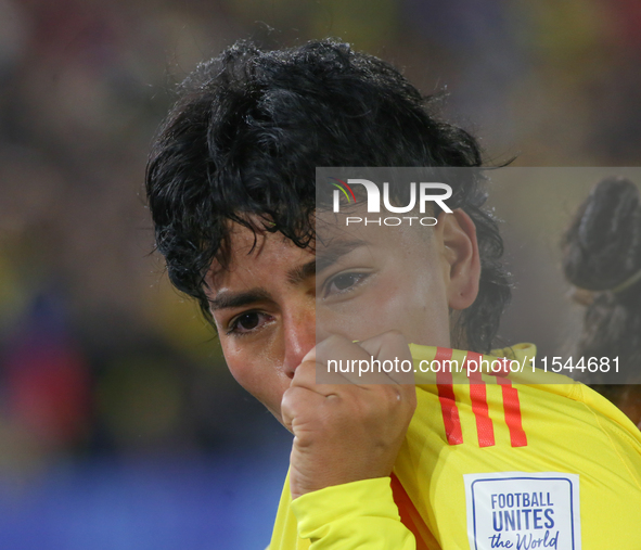 Yessica Munoz of Colombia celebrates scoring during the FIFA U-20 Women's World Cup 2024 match between Colombia and Cameroon at the El Campi...