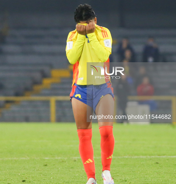 Yessica Munoz of Colombia celebrates scoring during the FIFA U-20 Women's World Cup 2024 match between Colombia and Cameroon at the El Campi...