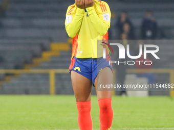 Yessica Munoz of Colombia celebrates scoring during the FIFA U-20 Women's World Cup 2024 match between Colombia and Cameroon at the El Campi...