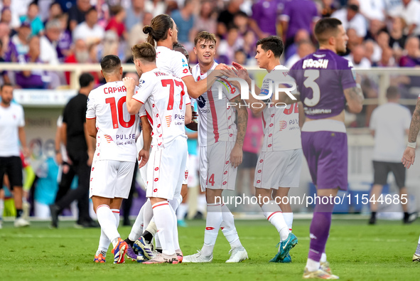 Daniel Maldini of AC Monza celebrates after scoring second goal during the Serie A Enilive match between ACF Fiorentina and AC Monza at Stad...