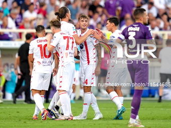 Daniel Maldini of AC Monza celebrates after scoring second goal during the Serie A Enilive match between ACF Fiorentina and AC Monza at Stad...