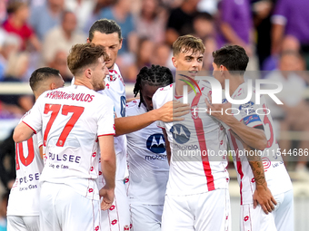 Daniel Maldini of AC Monza celebrates after scoring second goal during the Serie A Enilive match between ACF Fiorentina and AC Monza at Stad...