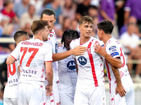 Daniel Maldini of AC Monza celebrates after scoring second goal during the Serie A Enilive match between ACF Fiorentina and AC Monza at Stad...