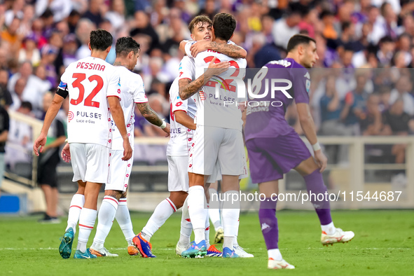 Daniel Maldini of AC Monza celebrates after scoring second goal during the Serie A Enilive match between ACF Fiorentina and AC Monza at Stad...