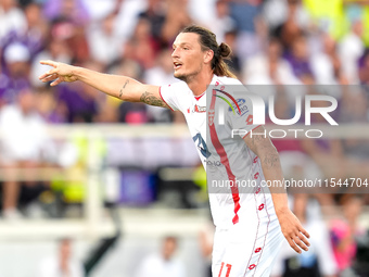 Milan Djuric of AC Monza gestures during the Serie A Enilive match between ACF Fiorentina and AC Monza at Stadio Artemio Franchi on Septembe...