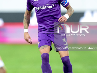 Cristiano Biraghi of ACF Fiorentina in action during the Serie A Enilive match between ACF Fiorentina and AC Monza at Stadio Artemio Franchi...