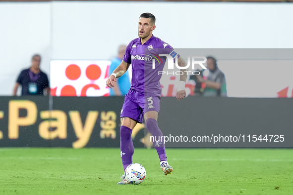 Cristiano Biraghi of ACF Fiorentina in action during the Serie A Enilive match between ACF Fiorentina and AC Monza at Stadio Artemio Franchi...