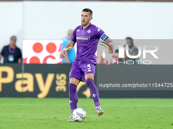 Cristiano Biraghi of ACF Fiorentina in action during the Serie A Enilive match between ACF Fiorentina and AC Monza at Stadio Artemio Franchi...