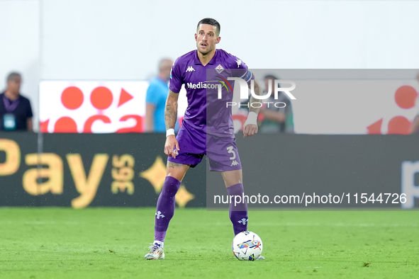 Cristiano Biraghi of ACF Fiorentina in action during the Serie A Enilive match between ACF Fiorentina and AC Monza at Stadio Artemio Franchi...