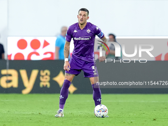 Cristiano Biraghi of ACF Fiorentina in action during the Serie A Enilive match between ACF Fiorentina and AC Monza at Stadio Artemio Franchi...