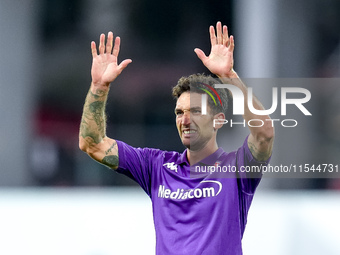 Danilo Cataldi of ACF Fiorentina reacts during the Serie A Enilive match between ACF Fiorentina and AC Monza at Stadio Artemio Franchi on Se...