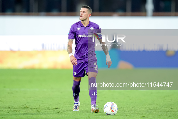 Cristiano Biraghi of ACF Fiorentina during the Serie A Enilive match between ACF Fiorentina and AC Monza at Stadio Artemio Franchi on Septem...