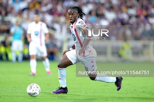 Warren Bondo of AC Monza in action during the Serie A Enilive match between ACF Fiorentina and AC Monza at Stadio Artemio Franchi on Septemb...