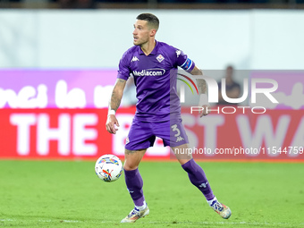 Cristiano Biraghi of ACF Fiorentina in action during the Serie A Enilive match between ACF Fiorentina and AC Monza at Stadio Artemio Franchi...