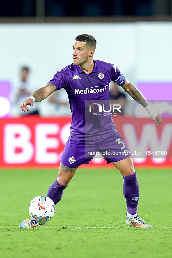 Cristiano Biraghi of ACF Fiorentina during the Serie A Enilive match between ACF Fiorentina and AC Monza at Stadio Artemio Franchi on Septem...