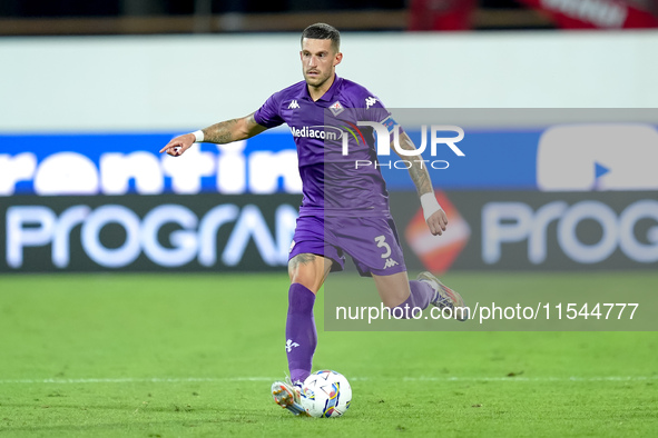 Cristiano Biraghi of ACF Fiorentina during the Serie A Enilive match between ACF Fiorentina and AC Monza at Stadio Artemio Franchi on Septem...