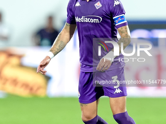 Cristiano Biraghi of ACF Fiorentina during the Serie A Enilive match between ACF Fiorentina and AC Monza at Stadio Artemio Franchi on Septem...