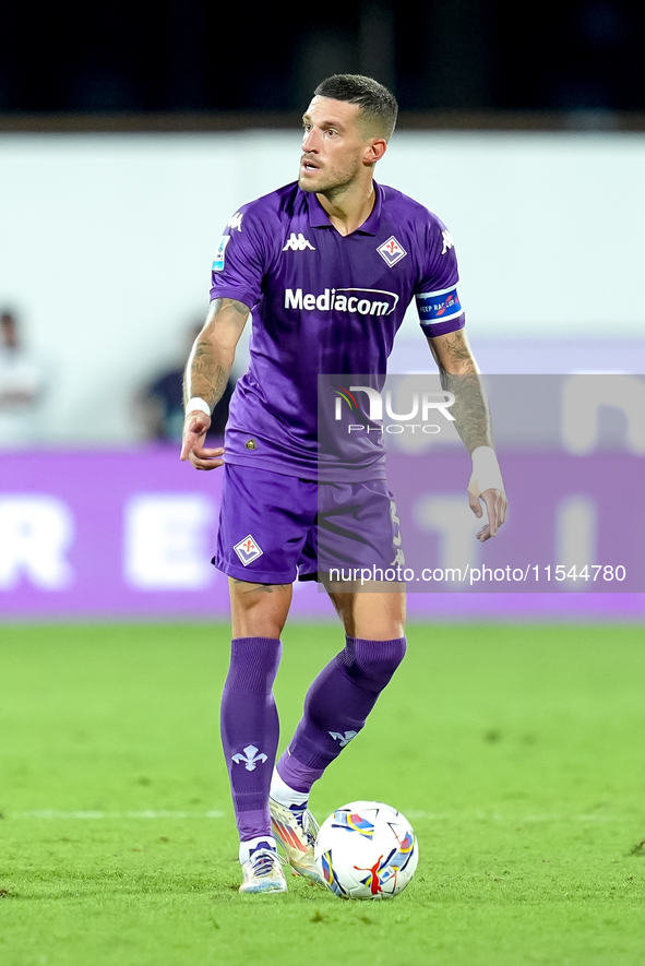 Cristiano Biraghi of ACF Fiorentina during the Serie A Enilive match between ACF Fiorentina and AC Monza at Stadio Artemio Franchi on Septem...