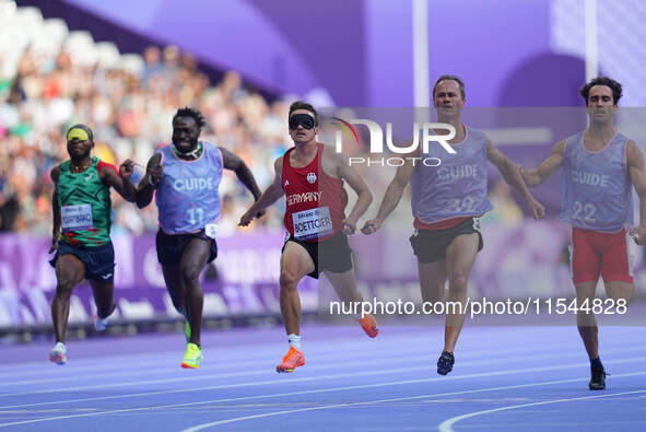 Marcel Boettger of Germany in action in Men's 100m - T11 Round 1 during the Paris 2024 Paralympic Games at Stade de France on September 4, 2...