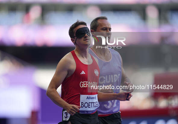 Marcel Boettger of Germany in action in Men's 100m - T11 Round 1 during the Paris 2024 Paralympic Games at Stade de France on September 4, 2...