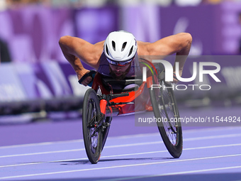 Brian Siemann of United States of America in action in Men's 100m - T53 Round 1 during the Paris 2024 Paralympic Games at Stade de France on...