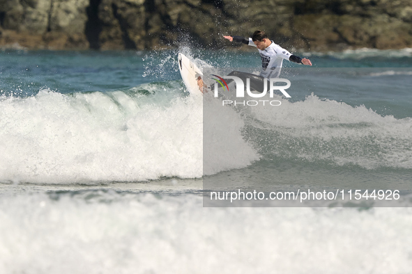 Carlito Casadebaigt of France surfs on day 1 of the ABANCA Pantin Classic Galicia Pro 2024 in Pantin Beach, La Coruna, Spain. 