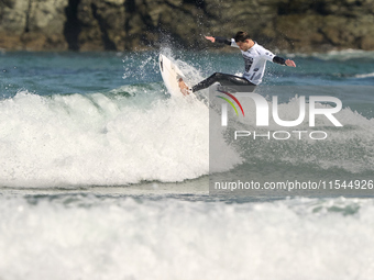 Carlito Casadebaigt of France surfs on day 1 of the ABANCA Pantin Classic Galicia Pro 2024 in Pantin Beach, La Coruna, Spain. (