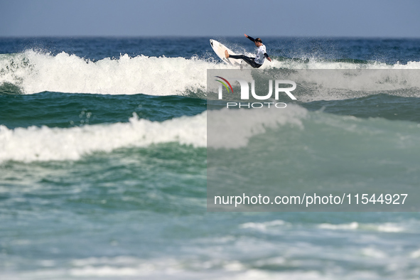 Carlito Casadebaigt of France surfs on day 1 of the ABANCA Pantin Classic Galicia Pro 2024 in Pantin Beach, La Coruna, Spain. 