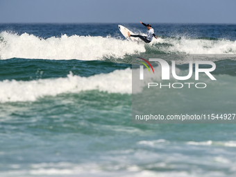 Carlito Casadebaigt of France surfs on day 1 of the ABANCA Pantin Classic Galicia Pro 2024 in Pantin Beach, La Coruna, Spain. (