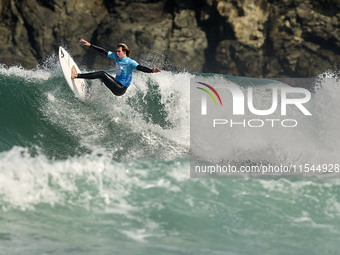 Ishka Thres of the United Kingdom surfs on day 1 of the ABANCA Pantin Classic Galicia Pro 2024 in Pantin Beach, La Coruna, Spain. (