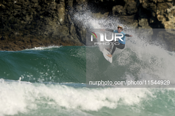 Ishka Thres of the United Kingdom surfs on day 1 of the ABANCA Pantin Classic Galicia Pro 2024 in Pantin Beach, La Coruna, Spain. 