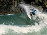 Ishka Thres of the United Kingdom surfs on day 1 of the ABANCA Pantin Classic Galicia Pro 2024 in Pantin Beach, La Coruna, Spain. (