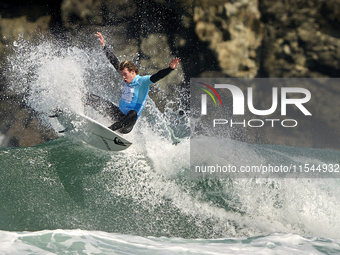 Ishka Thres of the United Kingdom surfs on day 1 of the ABANCA Pantin Classic Galicia Pro 2024 in Pantin Beach, La Coruna, Spain. (