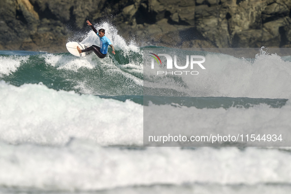 Daryl Barrier of France surfs on day 1 of the ABANCA Pantin Classic Galicia Pro 2024 in Pantin Beach, La Coruna, Spain. 