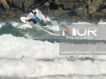 Daryl Barrier of France surfs on day 1 of the ABANCA Pantin Classic Galicia Pro 2024 in Pantin Beach, La Coruna, Spain. (