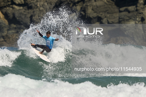 Daryl Barrier of France surfs on day 1 of the ABANCA Pantin Classic Galicia Pro 2024 in Pantin Beach, La Coruna, Spain. 