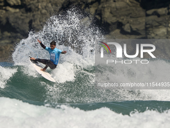 Daryl Barrier of France surfs on day 1 of the ABANCA Pantin Classic Galicia Pro 2024 in Pantin Beach, La Coruna, Spain. (