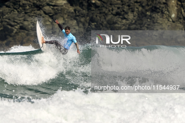 Daryl Barrier of France surfs on day 1 of the ABANCA Pantin Classic Galicia Pro 2024 in Pantin Beach, La Coruna, Spain. 