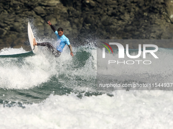 Daryl Barrier of France surfs on day 1 of the ABANCA Pantin Classic Galicia Pro 2024 in Pantin Beach, La Coruna, Spain. (